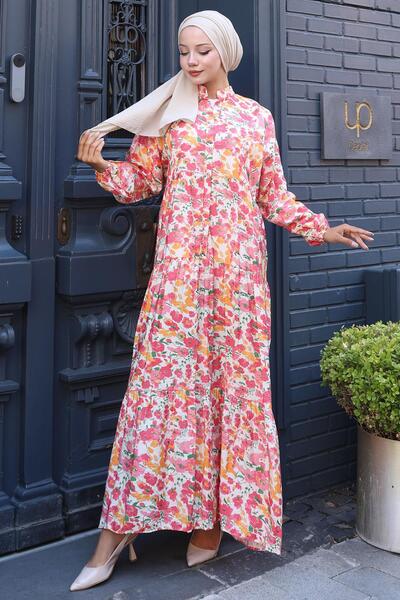 hafsamina Φόρεμα Modal με φλοράλ στάμπα ροζ HM2794