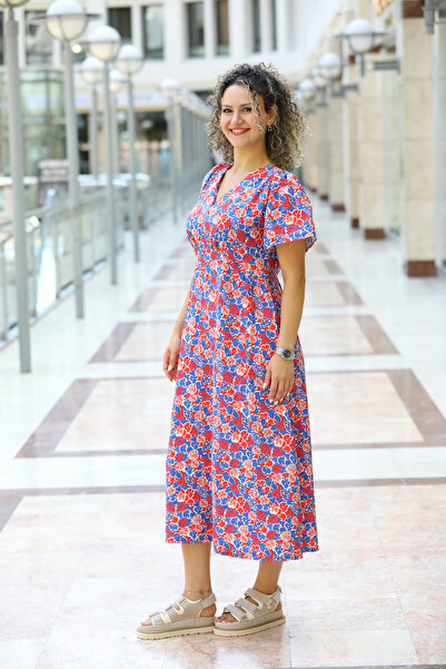 DNN KADIN V YAKA KOLU PİLELİ VİSKON ELBİSE