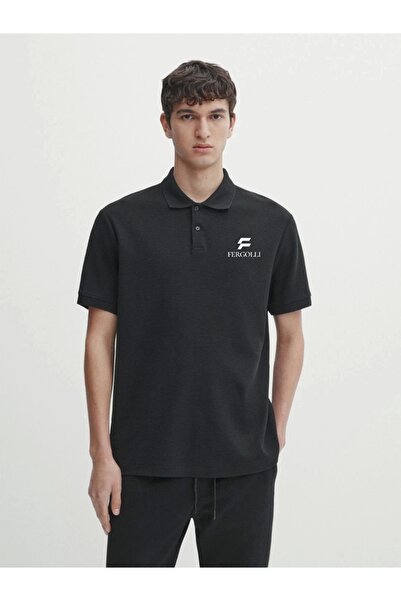 HAZEGO Μπλουζάκι με στάμπα με κουμπιά και γιακά - Λευκό