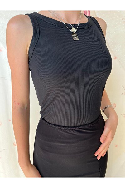 Sublime Butik Γυναικείο μπλουζάκι με κορδόνια, βασικό, μαύρο, χωρίς μανίκια
