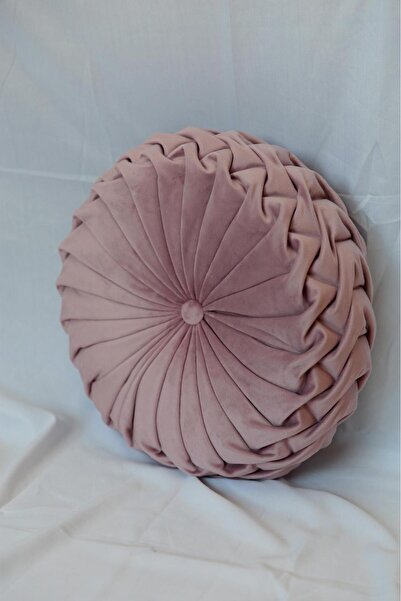 OEM Perna Decorativa Puffet Rotunda din Catifea Roz Pudra, Cusuta Manual, 38 ...