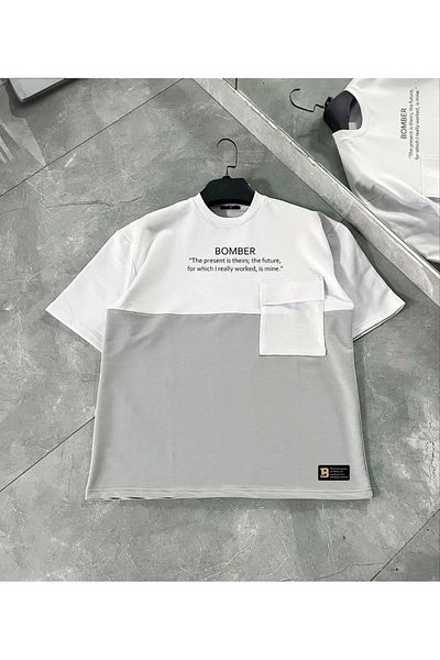 LUMİART Unisex T-Shirt with Bag Pocket Detail - Gray