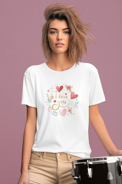 MAGORS Stil-X "I Love You" Printed Crew Neck 100% Cotton Women's Tshirt, White, Black, Red