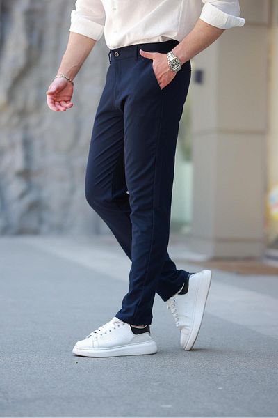 Madmext Navy Blue Basic Men's Trousers E6576