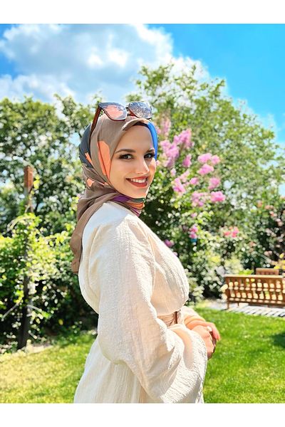 Modakaşmir Palette Pattern Bamboo Scarf - Brown - Salmon