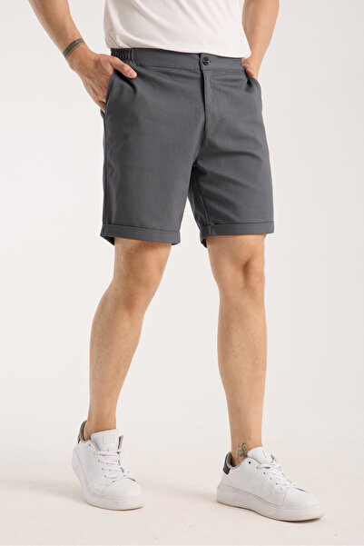 MERİCEY Men's Elastic Waist Buttoned Gabardine Pocket Shorts