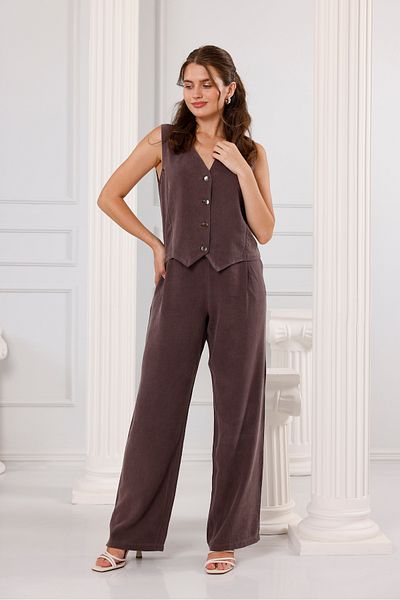 Moda Palmiss Women's Brown Buttoned Sleeveless Vest Suit