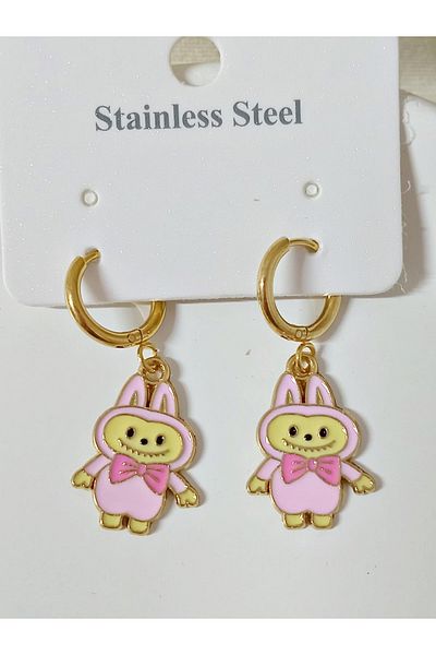 mos&more Stainless Steel Pink Labubu Earrings