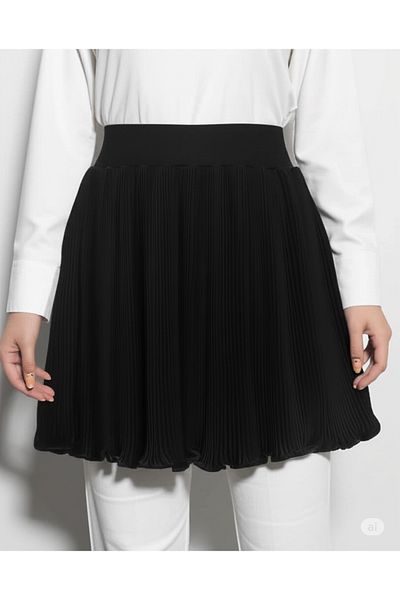 Modabenna Black Women's Elastic Pleated Women's Mini Skirt Underwear Lining Pleated Pleated