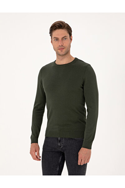 Pierre Cardin Dark Khaki Slim Fit Crew Neck Basic Sweater 50315509-Vr111