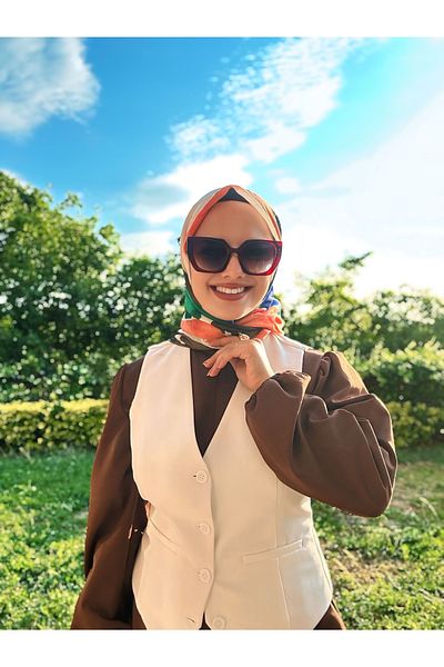 Modakaşmir Palette Pattern Bamboo Scarf - White - Saks Blue
