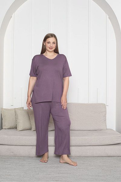 Asel Large Size Lycra Combed Cotton Fabric Side Slit 2-Piece Stylish Tunic Bottom-Top Set