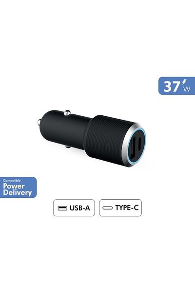 Force شاحن سيارة مزدوج بقوة 37 وات (12+25 وات) مزود بخاصية توصيل الطاقة FPLICAC2AC37WPDRB