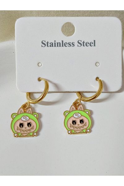 mos&more Stainless Steel Green Labubu Earrings