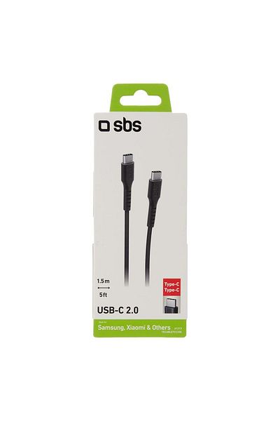 SBS كابل بيانات وشحن من USB-C إلى USB-C، بطول 1 متر، شحن فائق السرعة، نقل بيانات عالي السرعة 480 ميجابت في الثانية