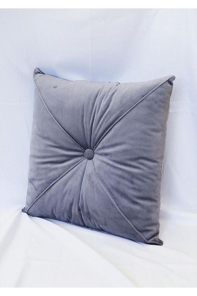 OEM Puffet Decorative Pillow in Dark Grey Velvet, Square, 40x40 Cm