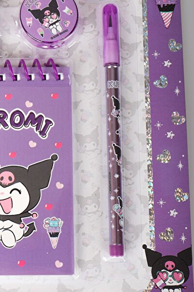 kuromi مجموعة قرطاسية مرخصة مكونة من 4 قطع من DEKOMUS مع مناديل مبللة هدية، دفتر ملاحظات، قلم رصاص سريع التثبيت