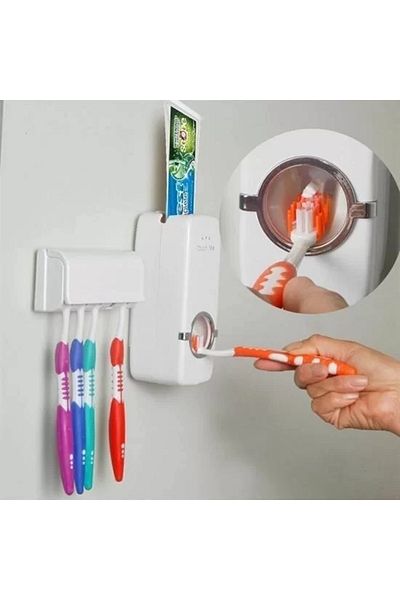 Mu Art Ahşap Buffer® Automatic Toothpaste Squeezer And 5 Toothbrush Holders Toothbrush Holder