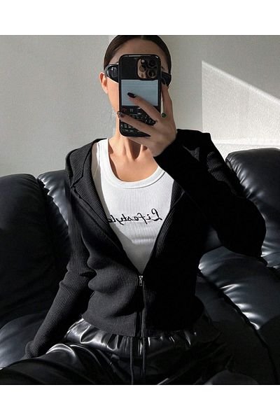 Touz Moda Μαύρη ζακέτα Hype Streetwear με φερμουάρ καμιζόλα