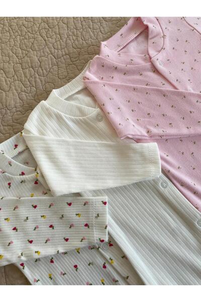 Nayinom Floral Patterned 3-Piece Jumpsuit Set - 100% Cotton - Newborn 3-6-9 Months - Seasonal