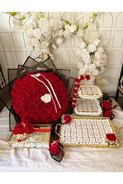 MELİ TİCARET 101 Gül 196 Sütlü Çikolata 3 Anne Gülü 1 Yüzük Kurdelesi Mega İs...