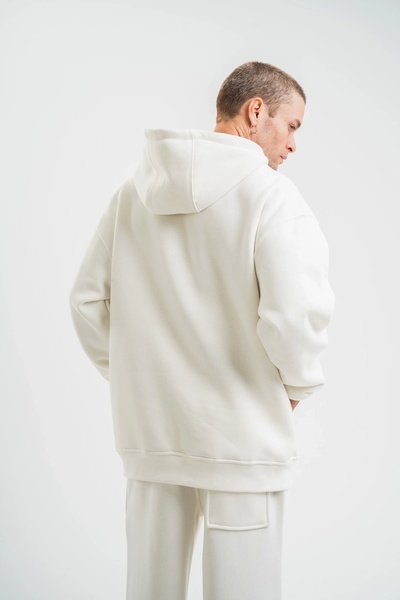 Butik Unisex Double Oversize Kapşonlu Basic Sweatshirt - Λευκό