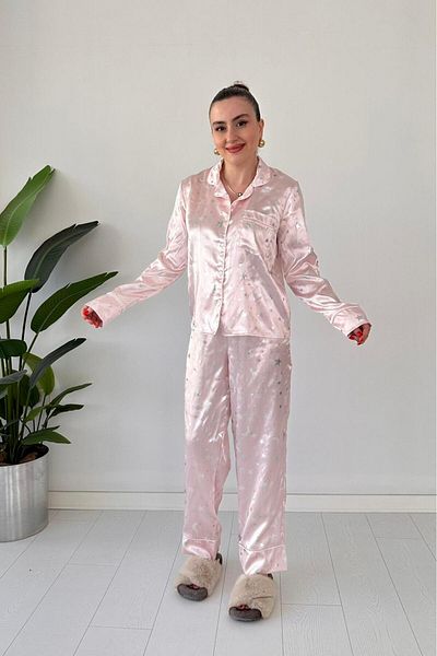 MaziButik Starry Satin Pajamas Suit Powder