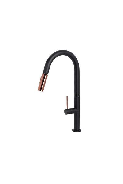 Alessandro DESIGN Baterie de bucătărie cu duș extractibil, alamă sanitară, negru, CF 2042