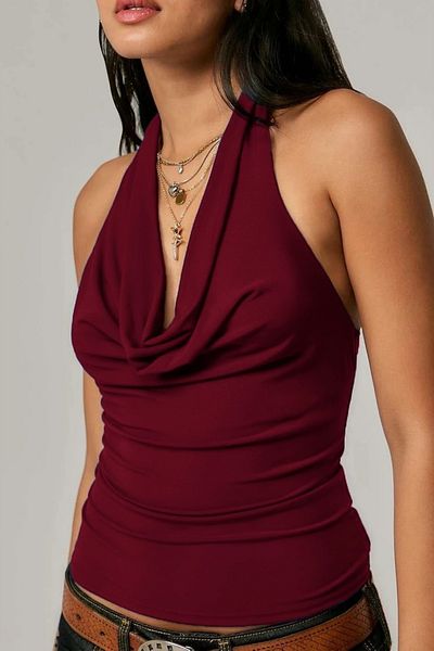 World Fashion Trends Bordo Degaje Collar Crop Top Body Bordo