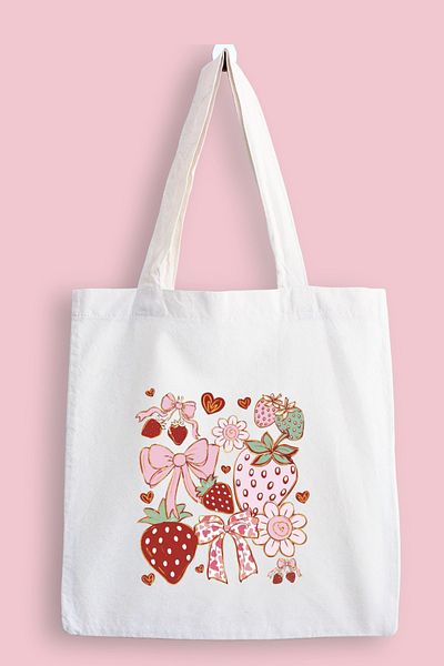 designedfy Aesthetic Strawberrys Printed Cloth Bag, Tote Bag