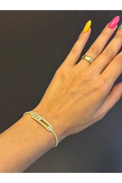 Gönülden Tasarım Zircon Moving Stone Silver Color Adjustable Women's Bracelet