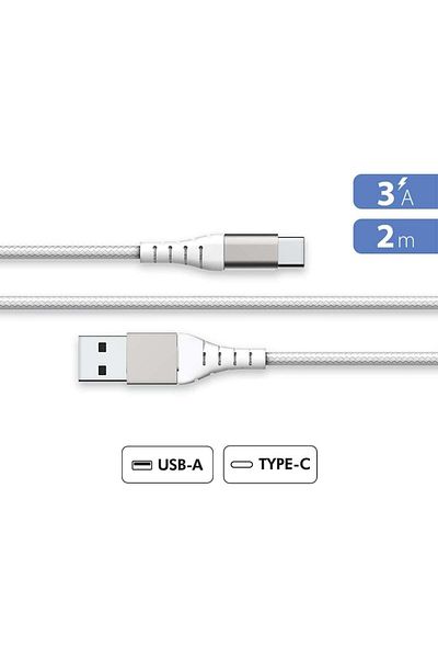 Force كابل Power Lite المعزز USB A-USB C بطول 2 متر و3 أمبير، أبيض