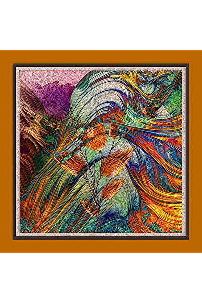 Sultan İpek Yaprak Desenli Fular/bandana 48x48