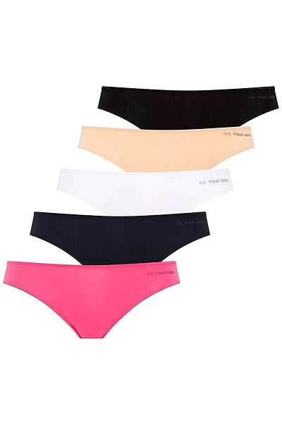 U.S. Polo Assn. Women's 5-Piece Elastic String Panties Set – Fuchsia Navy Blue Black White and Nude
