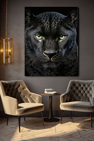 özkacar TABLIE PE PÂNZĂ JAGUAR NEGRU DECOR DE PERETE PENTRU CASĂ, SALON, BIRO...