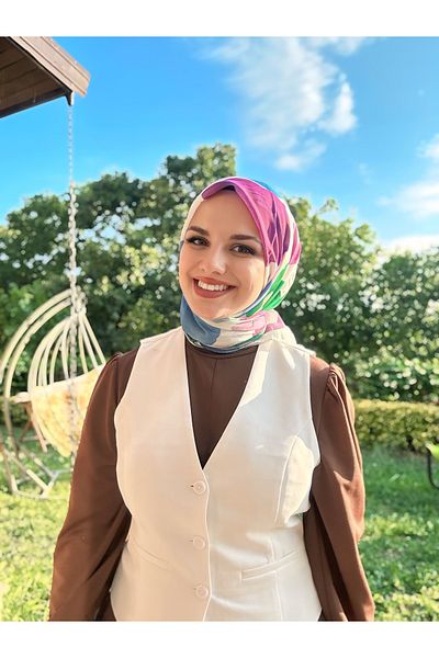 Modakaşmir Palette Pattern Bamboo Scarf - White - Magenta