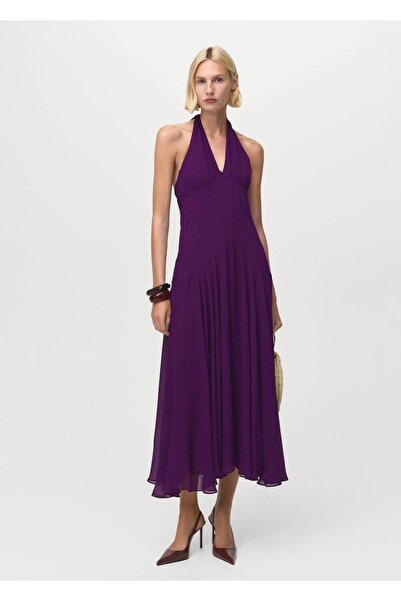 MANGO Woman Halter yakalı uzun elbise
