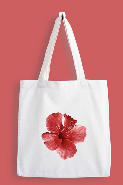 designedfy Red Hibiscus Printed Cloth Bag, Tote Bag