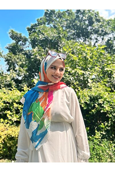 Modakaşmir Palette Pattern Bamboo Scarf - White - Blue