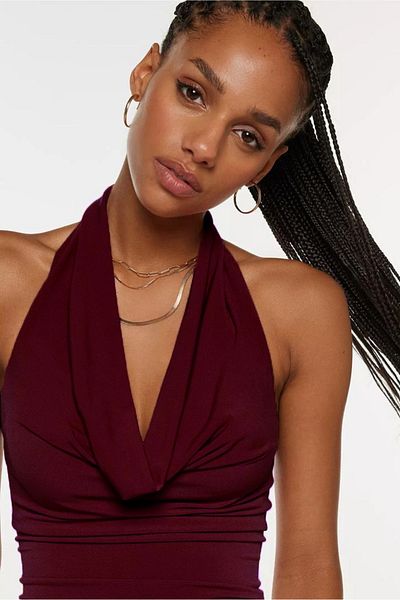 World Fashion Trends Bordo Degaje Collar Crop Top Body Bordo