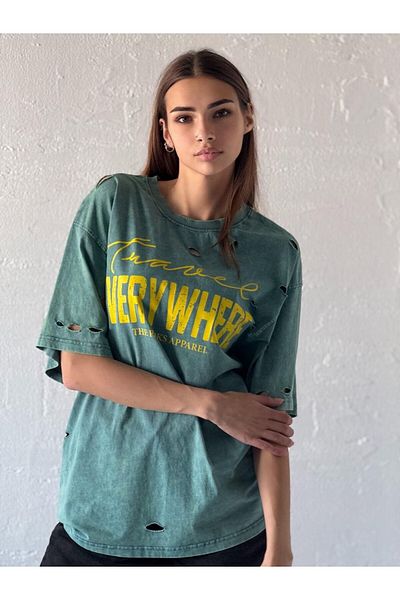 Pulli Collection Тениска с щампа Oversize - Зелена