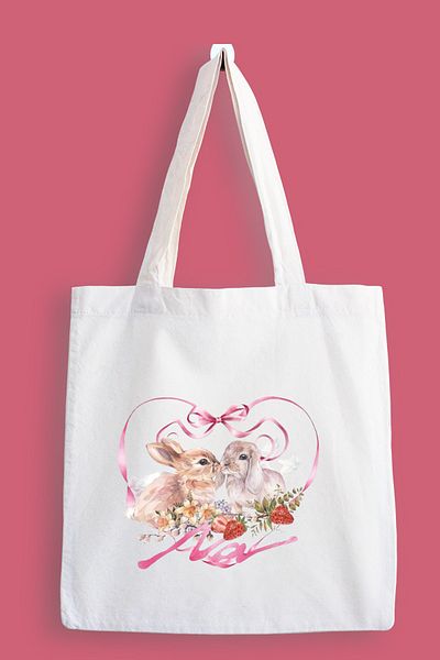 designedfy Rabbit Heart Printed Cloth Bag, Tote Bag