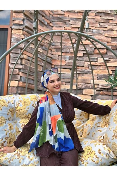 Modakaşmir Palette Pattern Bamboo Scarf - White - Orange