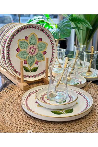 Onedekor 18 Piece Azura Bloom Cake Tea Set