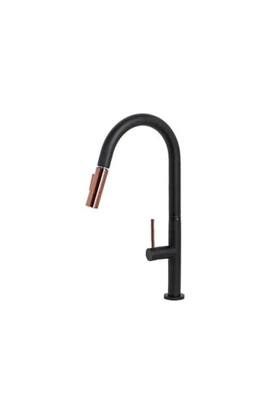 Alessandro DESIGN Baterie de bucătărie cu duș extractibil, alamă sanitară, negru, CF 2042
