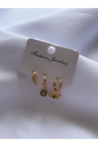 Bestofcase Set of 3 Bijoux Earrings with Evil Eye Beads and Eye Detail