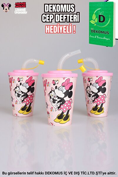 Minnie Mouse "DEKOMUS CEP DEFTERİ HEDİYELİ" LİSANSLI MINNIE MOUSE PİPETLİ BARDAK