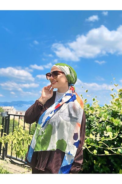 Modakaşmir Palette Pattern Bamboo Scarf - White - Orange