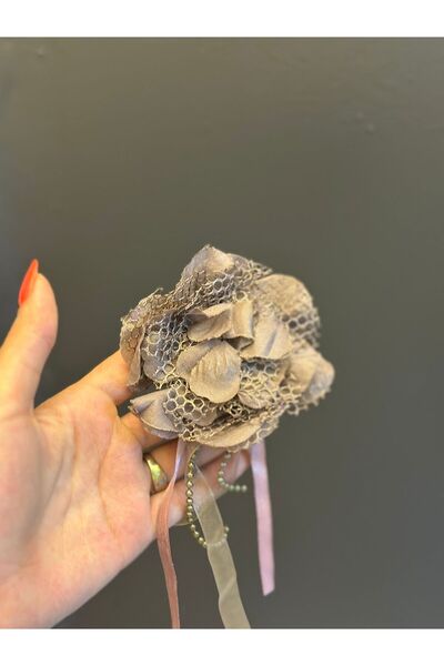 Gönülden Tasarım TÜLLÜ KOYU MOR ÇİÇEK KADIN BROŞ YAKA İĞNESİ 10X10 CM