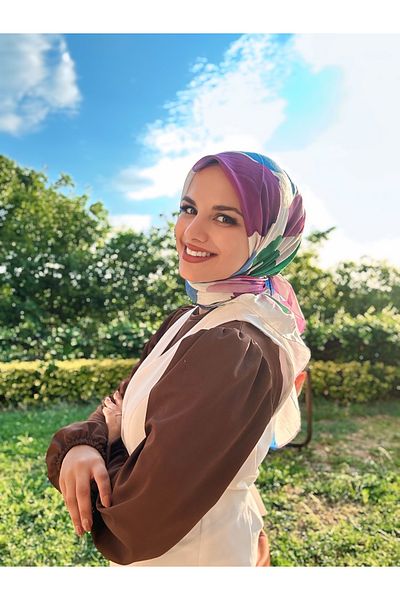 Modakaşmir Palette Pattern Bamboo Scarf - White - Magenta